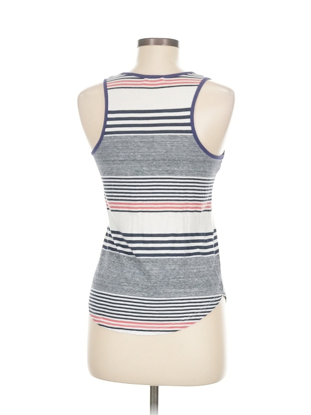 LA made Striped Scoop Tank in Gray, Navy & Coral - Picture 2 of 4